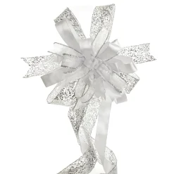 White and Silver Glitter Deluxe Tree Topper Bow with Streamers Online