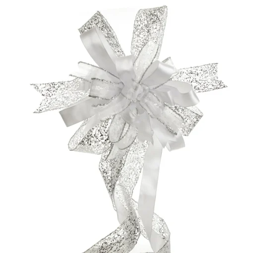 White and Silver Glitter Deluxe Tree Topper Bow with Streamers Online
