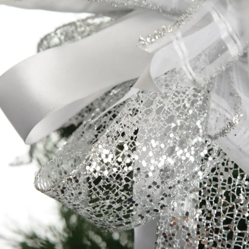 White and Silver Glitter Deluxe Tree Topper Bow with Streamers Online