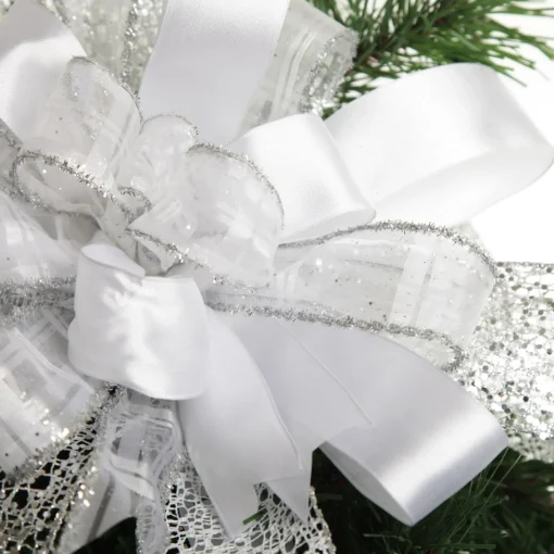 White and Silver Glitter Deluxe Tree Topper Bow with Streamers Online
