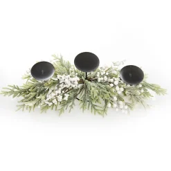 White Berry and Frosted Leaf Christmas Table Centrepiece Candle Holder Store
