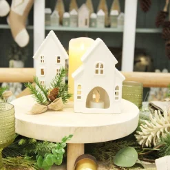 White Christmas Church Candle Holder New