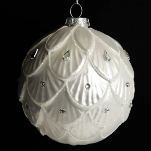White Decorative Christmas Baubles - Set of 2 Cheap