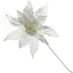 White Embossed Velvet Poinsettia Flower Stem Sale