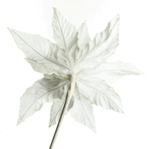 White Embossed Velvet Poinsettia Flower Stem Sale