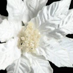 White Embossed Velvet Poinsettia Flower Stem Sale