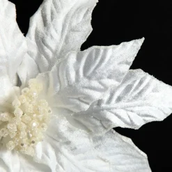 White Embossed Velvet Poinsettia Flower Stem Sale