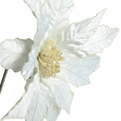 White Embossed Velvet Poinsettia Flower Stem Sale