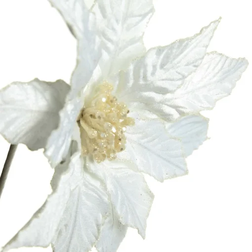 White Embossed Velvet Poinsettia Flower Stem Sale