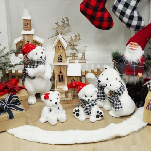 White Girl Polar Bear Cub Sitting with Red Bow Store