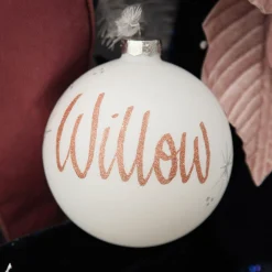 White Glass Personalised Christmas Bauble Fashion