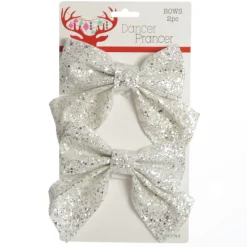 White Glitter Bow - Set of 2 Discount