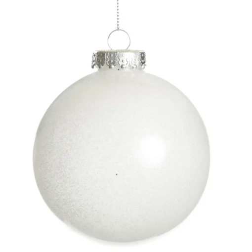 White Glitter Christmas Bauble Cheap