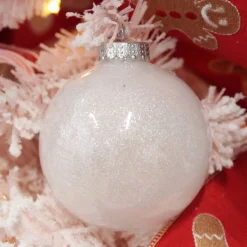 White Glitter Christmas Bauble Cheap