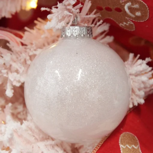 White Glitter Christmas Bauble Cheap