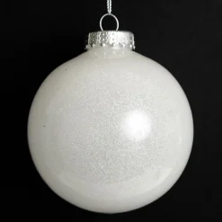 White Glitter Christmas Bauble Cheap
