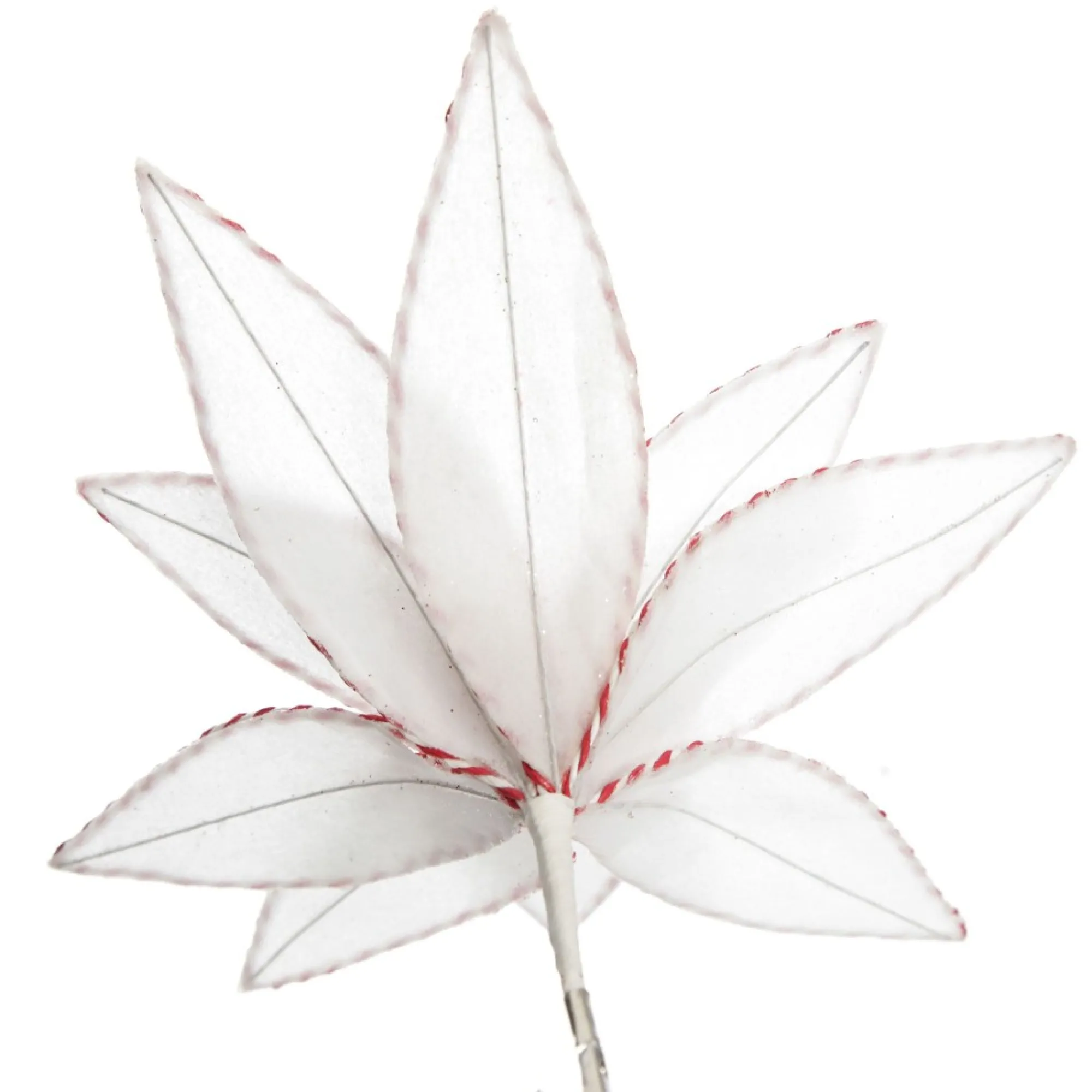 White Glitter Poinsetta Flower Clip with Twine Trim and Bells Best