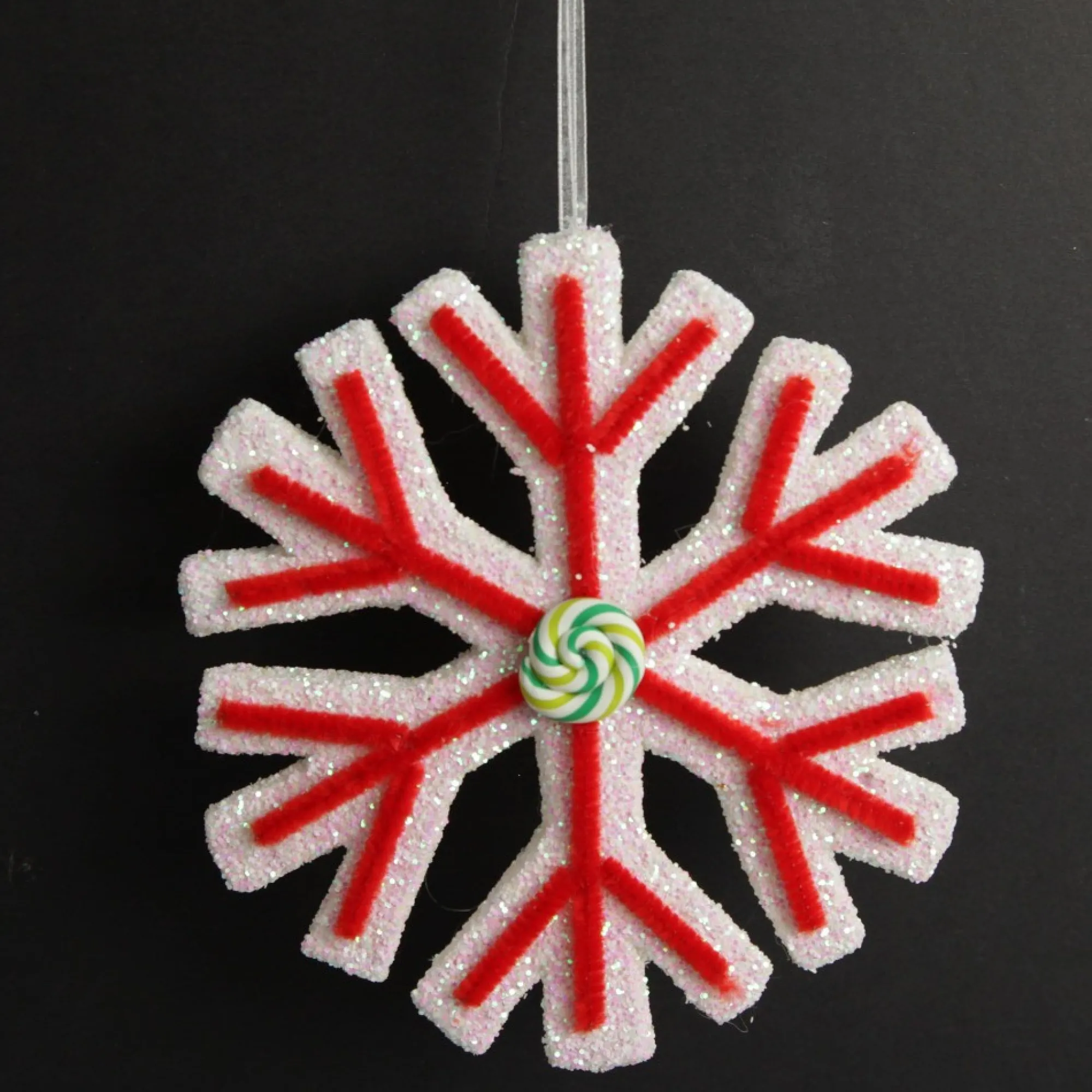 White Glitter Snowflake with Red Icing Flash Sale