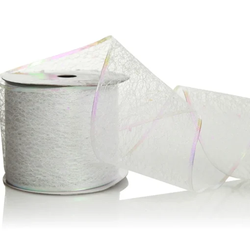 White Iridescent Spider Mesh Wired Christmas Ribbon Garland Flash Sale