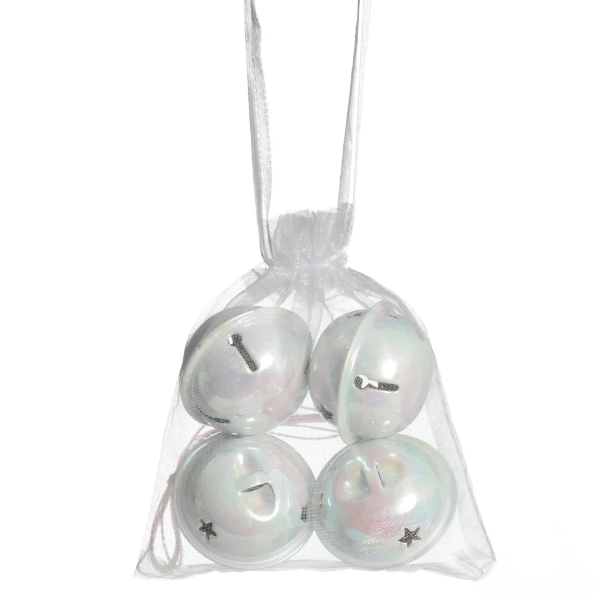 White Irridescent 4cm Jingle Bell Decorations - Bag of 4 Store