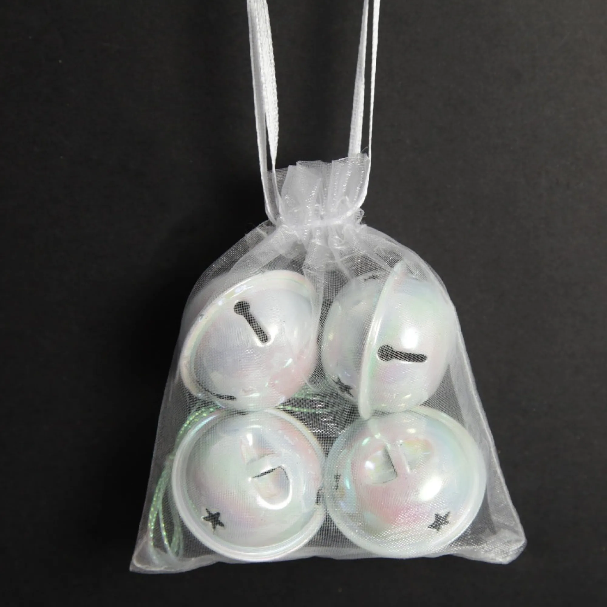 White Irridescent 4cm Jingle Bell Decorations - Bag of 4 Store