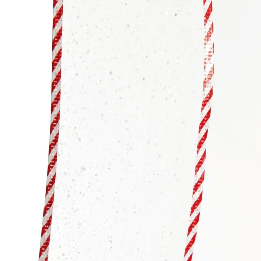 White Organza Glitter Ribbon with Candy Cane Trim - 6cm Hot