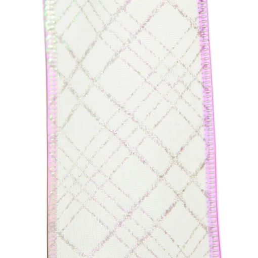 White Organza with White Glitter Pattern Wired Christmas Ribbon Sale