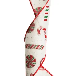 White Peppermint Candy Cane Ribbon - 6.3cm Shop
