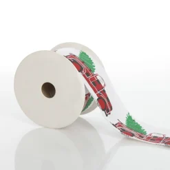 White Ribbon with Christmas Tree Farm Christmas Tree in Truck Print Cheap