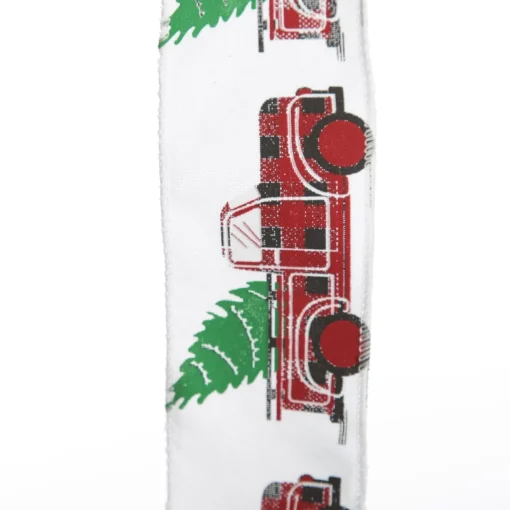 White Ribbon with Christmas Tree Farm Christmas Tree in Truck Print Cheap