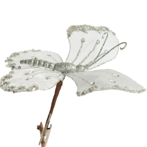 White Satin and Silver Sequin Butterfly Clip Sale