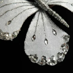White Satin and Silver Sequin Butterfly Clip Sale