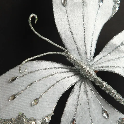 White Satin and Silver Sequin Butterfly Clip Sale