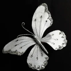 White Satin and Silver Sequin Butterfly Clip Sale