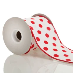 White Satin Christmas Ribbon Garland with Red Dots Shop