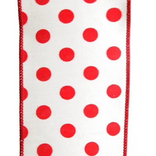 White Satin Christmas Ribbon Garland with Red Dots Shop