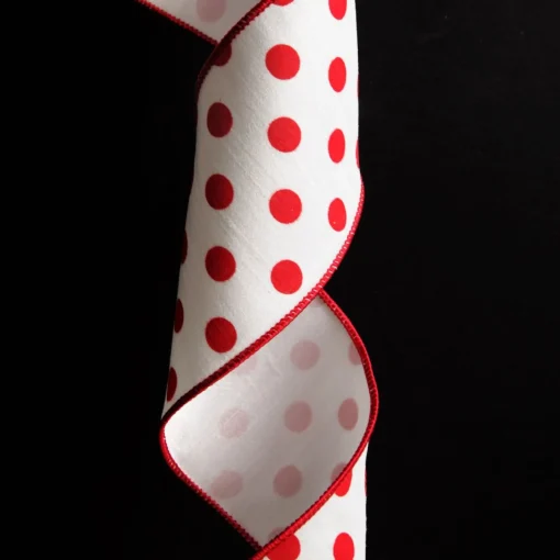 White Satin Christmas Ribbon Garland with Red Dots Shop