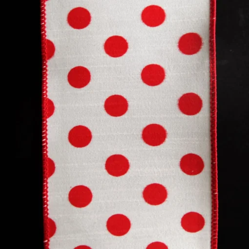 White Satin Christmas Ribbon Garland with Red Dots Shop