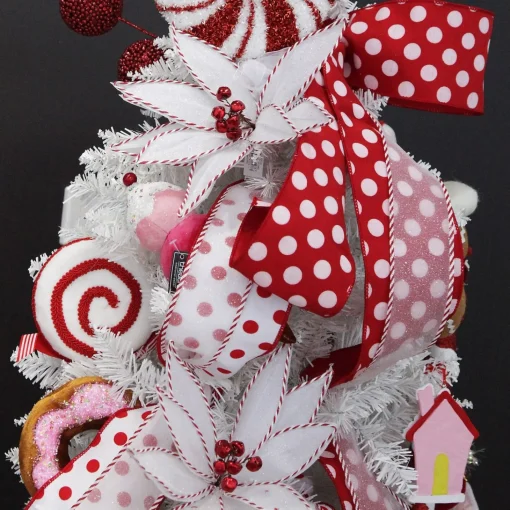 White Satin Christmas Ribbon Garland with Red Dots Shop