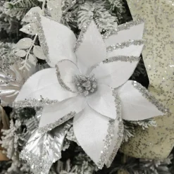 White Satin Flower Stem with Silver Sequin Tips Cheap