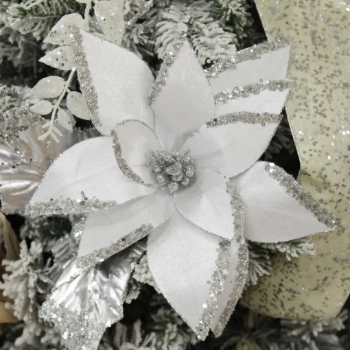 White Satin Flower Stem with Silver Sequin Tips Cheap