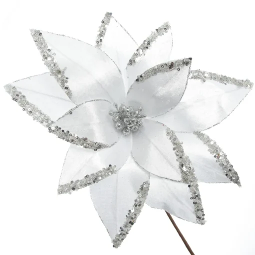 White Satin Flower Stem with Silver Sequin Tips Cheap