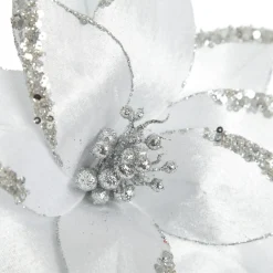 White Satin Flower Stem with Silver Sequin Tips Cheap