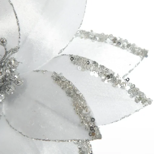 White Satin Flower Stem with Silver Sequin Tips Cheap