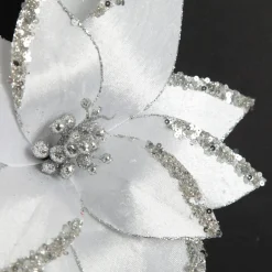 White Satin Flower Stem with Silver Sequin Tips Cheap