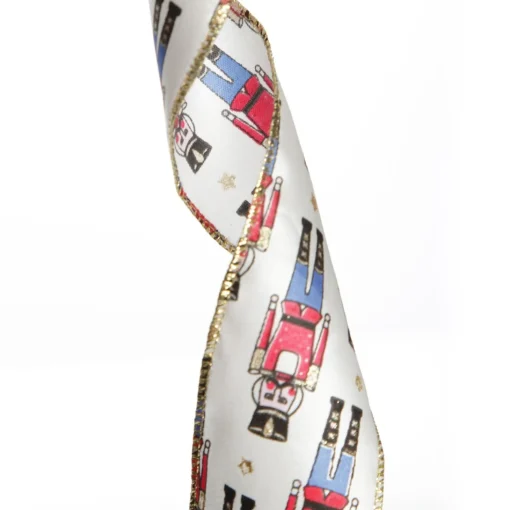 White Satin Ribbon with Blue and Red Nutcracker Print Online