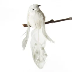White Sequin Bird with Clip New