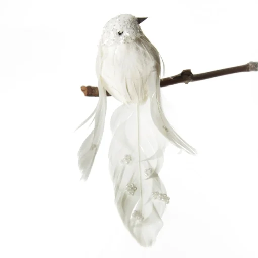 White Sequin Bird with Clip New