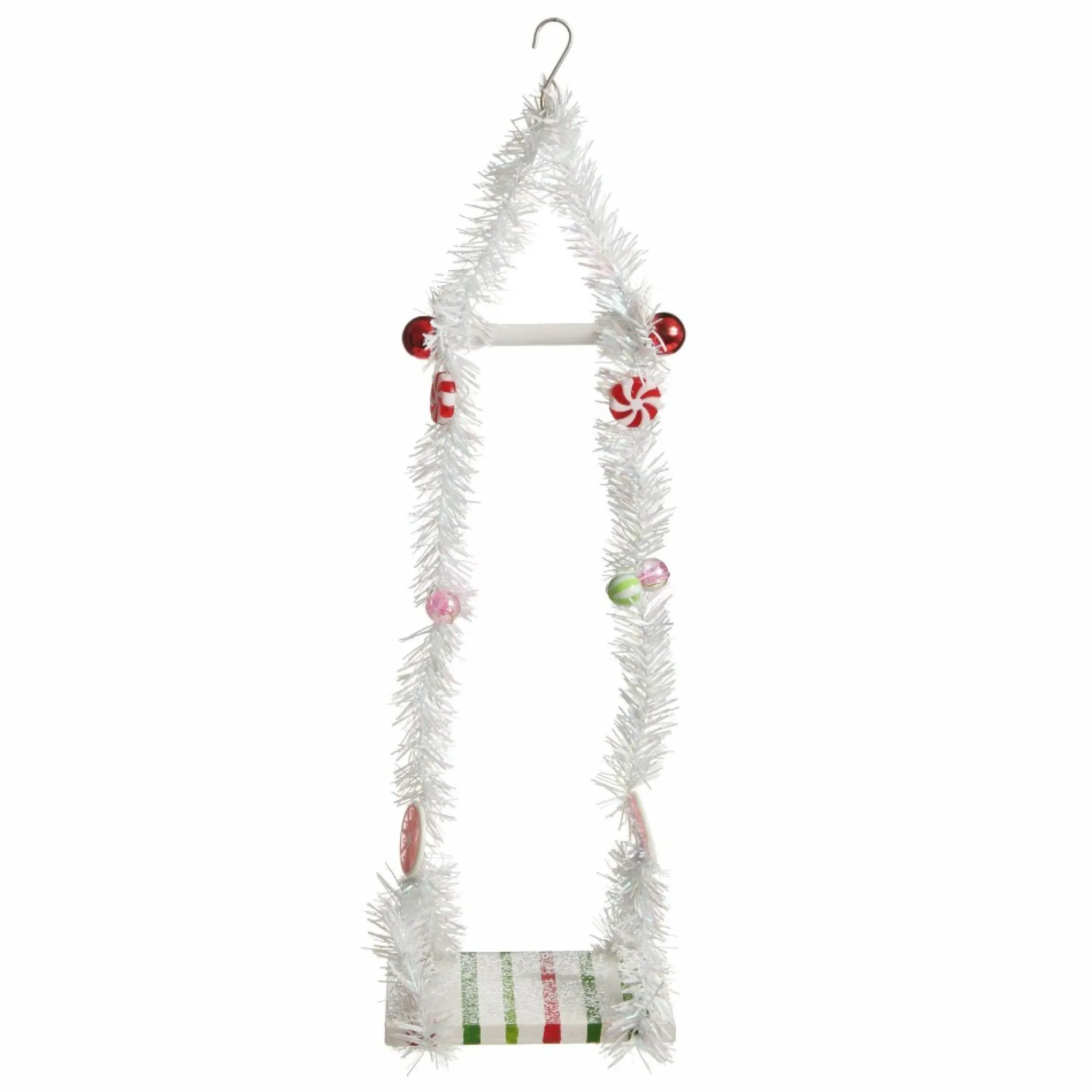 White Tinsel Lolly Christmas Swing Ornament - Single Seat Best