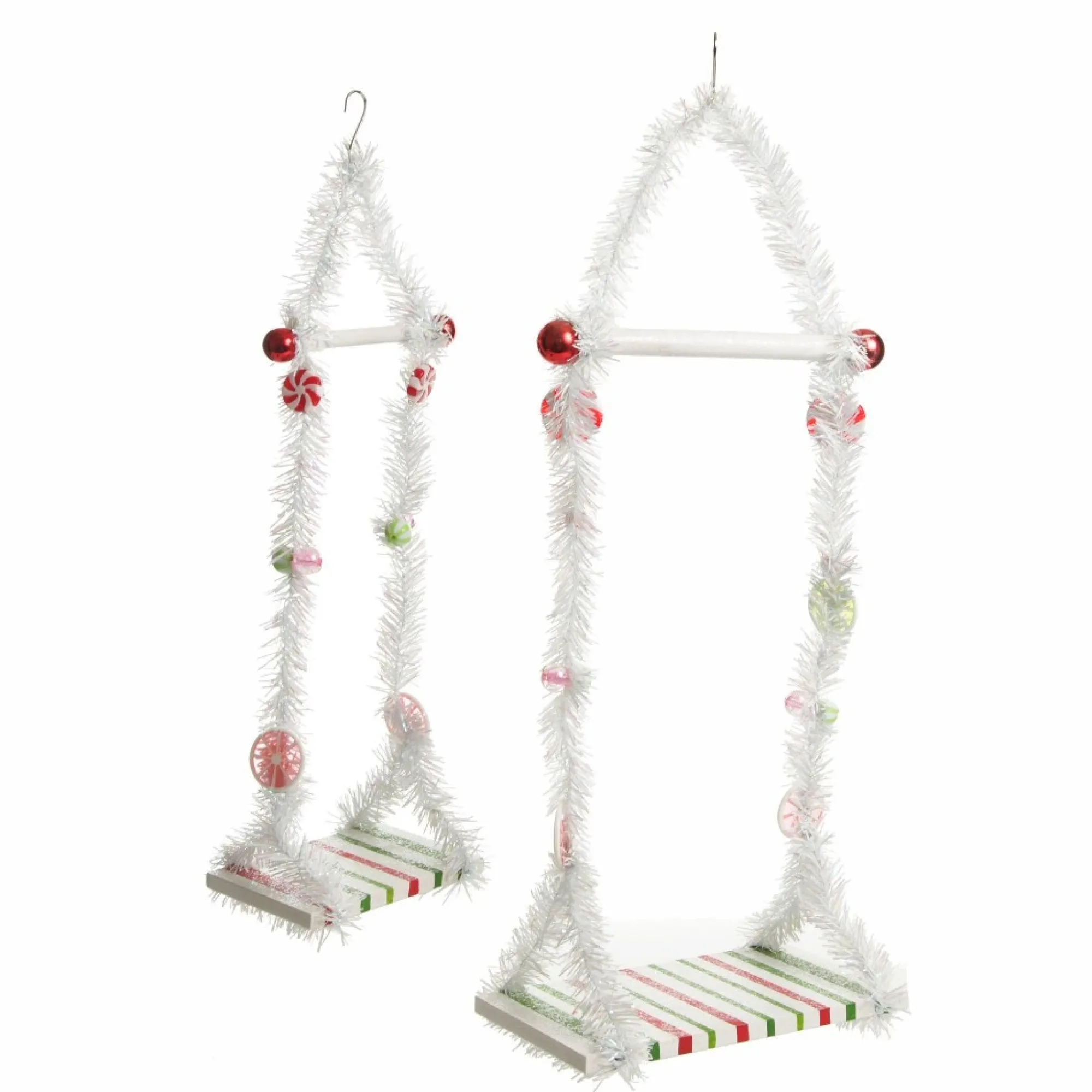 White Tinsel Lolly Christmas Swing Ornament - Single Seat Best